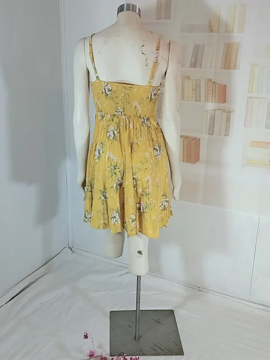 Old Navy Yellow Floral Spaghetti Strap Mini Dress - Picture 3 of 4